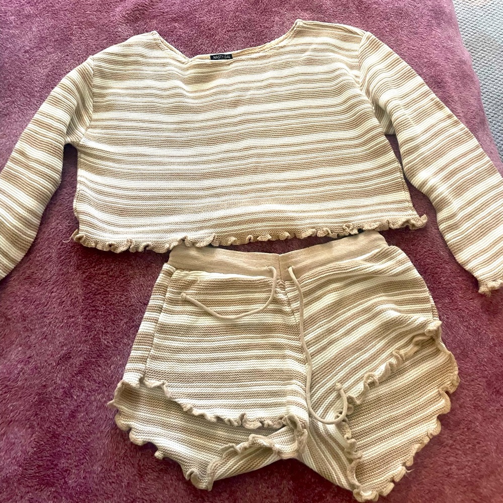Nasty Gal pajama set - white and beige striped